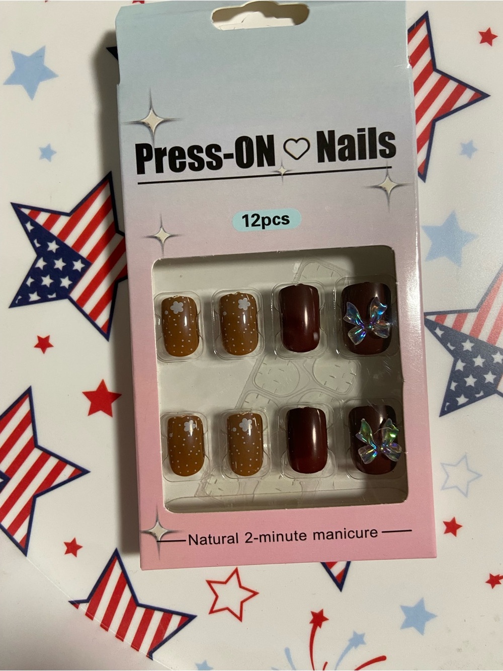 Press-On Nails Set — Brown & Mustard with accents
